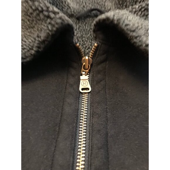 Hathaway Black Jacket Mens Med Sherpa Lining & Adjustable Buckle Zipper Collar - Picture 6 of 12